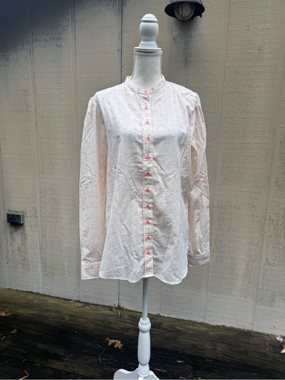 The Shirt by Rochelle Behrens White Button-Down Shirt with Pink Dot Pattern